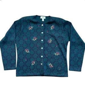 Talbots Women's Blue & Green Long Sleeve Wool Blend Cardigan Sweater Size Small